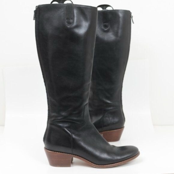 Cole Haan Wesley Riding Boots Black Womens 8 Heel Knee High Tall Leather Zipper - Picture 1 of 10